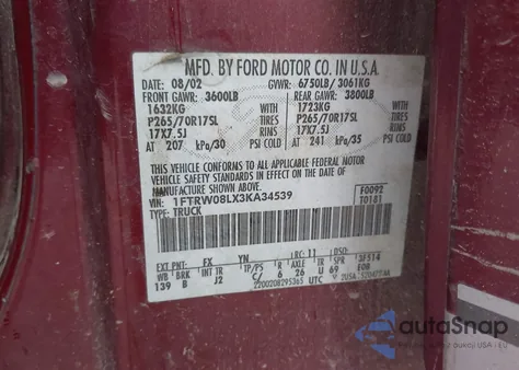 2003 Ford F-150 Lariat/Xlt from USA, damaged, VIN 1FTRW08LX3KA34539